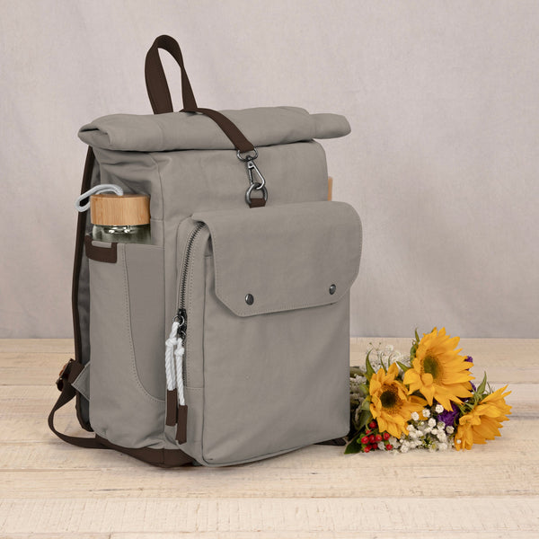 Carmel Roll Top Picnic Backpack Cooler with Utensil Set & Glass Water Bottles Picnic Time Family of Brands