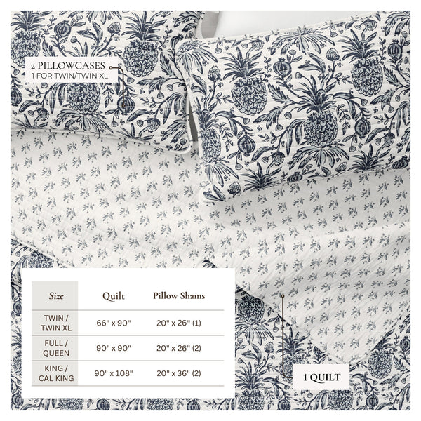 Coastal Printed Cotton Quilt Set - Bernice Collection