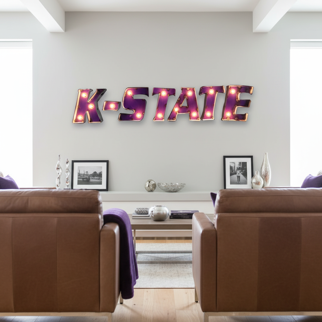Kansas State Lighted Recycled Metal Wall Decor