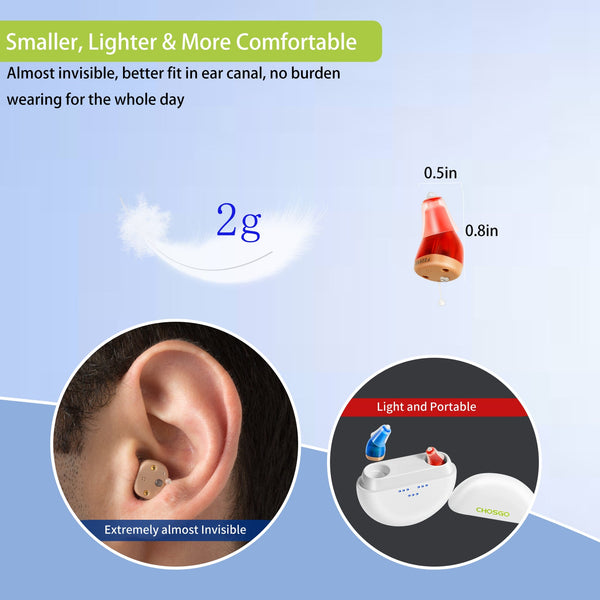 CHOSGO Rechargeable Mini CIC Hearing Aids for Seniors | Digital Noise Cancelling In-Ear OTC Hearing Devices