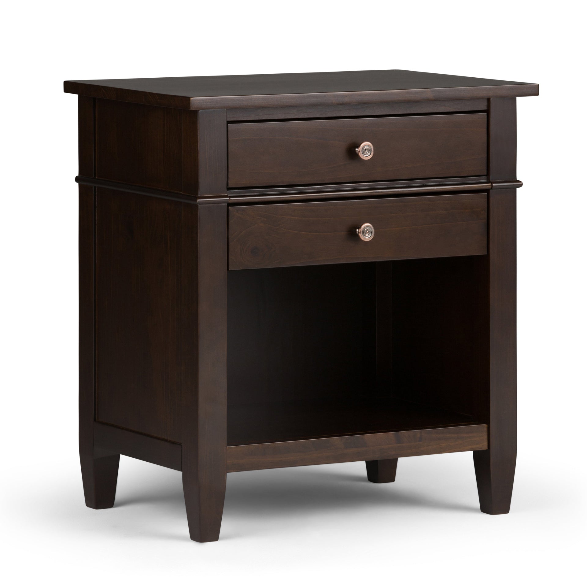 Carlton 24 Inch Wide Solid Wood Bedside Table in Brunette