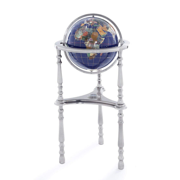 Globular world map on a stand with a white background