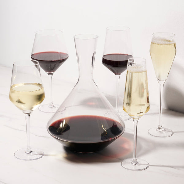 Raye Angled Crystal Bordeaux Decanter & Wine Glass Set