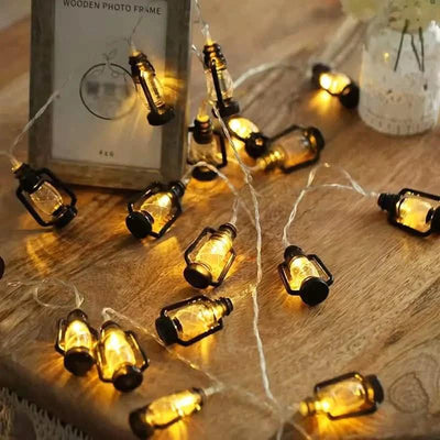 Kerosene Bottle LED String Lights Vintage Plastic Black Lantern Decor