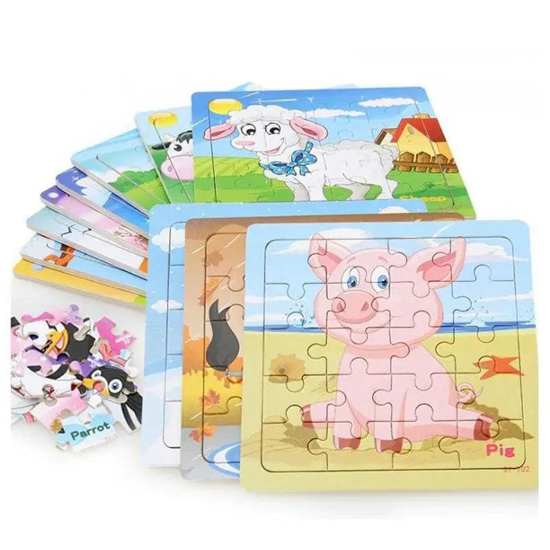 Kids Puzzle Toy Animals and Vehicle Wooden Puzzles Jigsaw Baby Educational Learning Toys for Children Gift