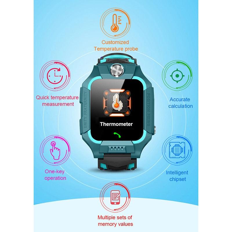 Kids Smart Watch Phone Call Thermometer Wristwatch GPS Locator Kids Smartwatch With Call Games Video Recorder Music Alarm Flashlight Touch Screen Smart Watch For Kids