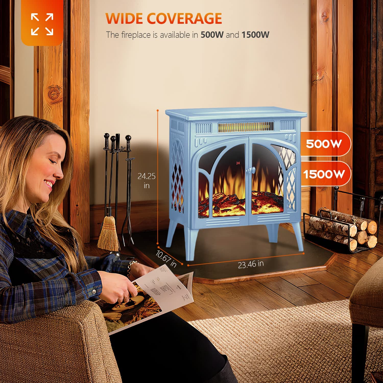 25 Inches 3D Infrared  Free Standing Electric Fireplace Stove S230B Kismile