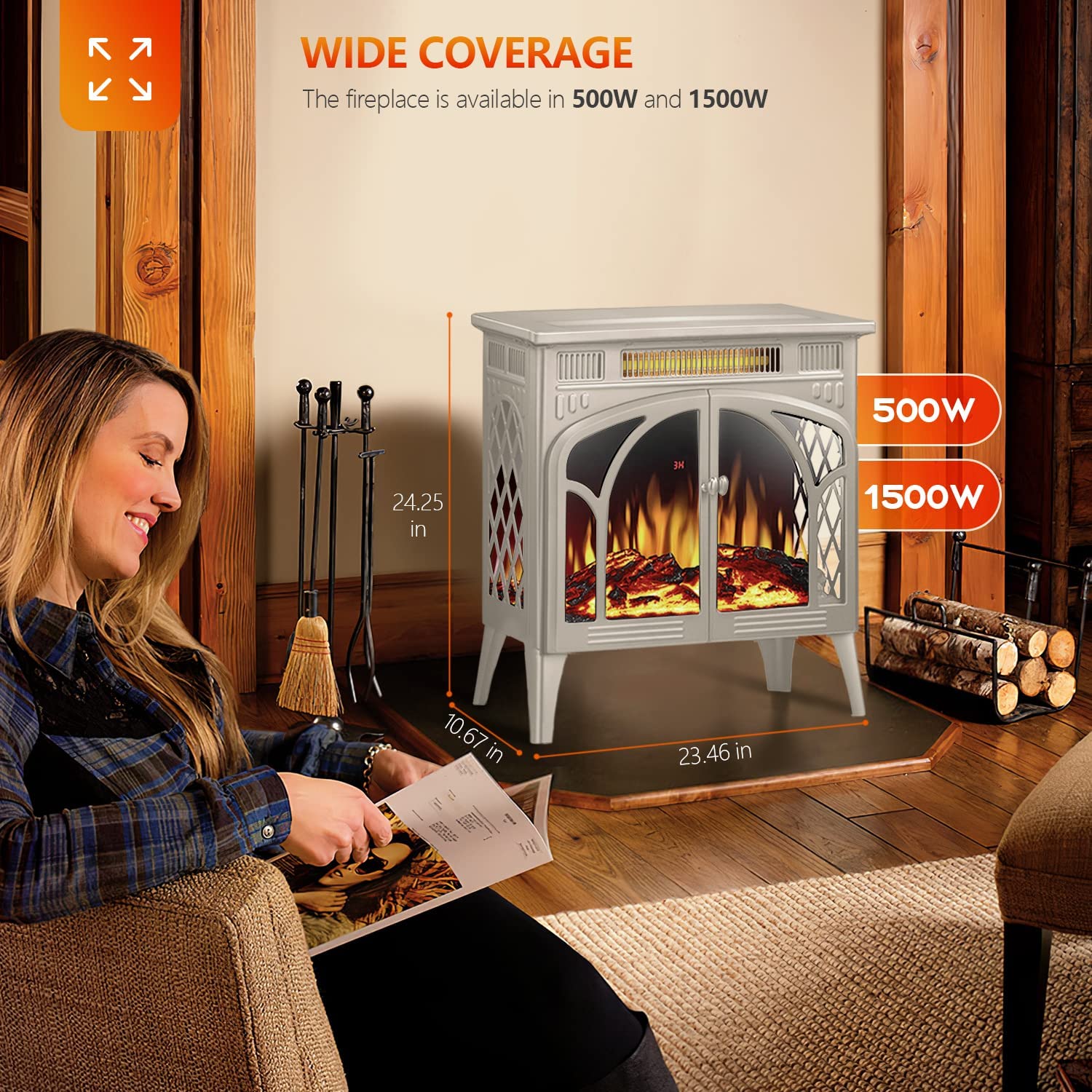 25 Inches 3D Infrared  Free Standing Electric Fireplace Stove S230B Kismile