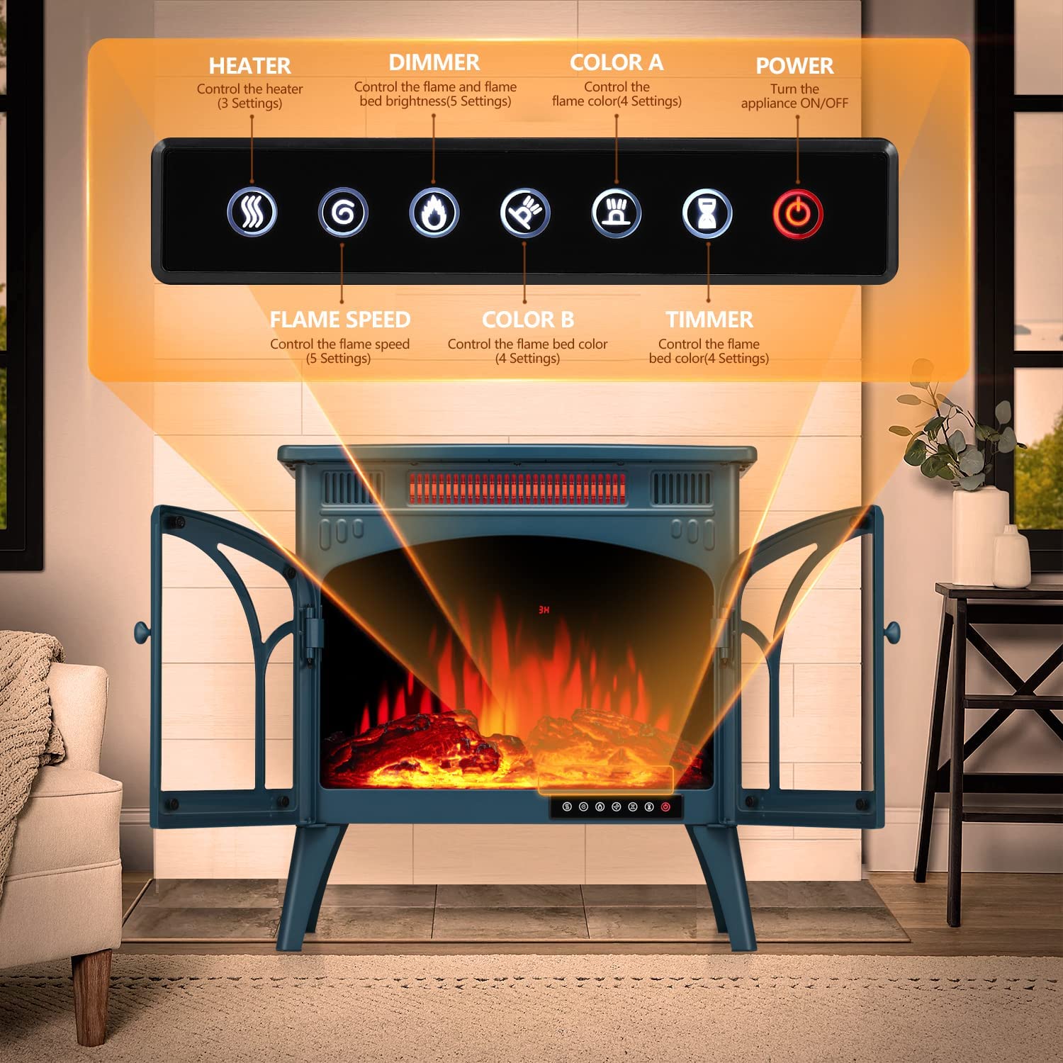 25 Inches 3D Infrared  Free Standing Electric Fireplace Stove S230B Kismile