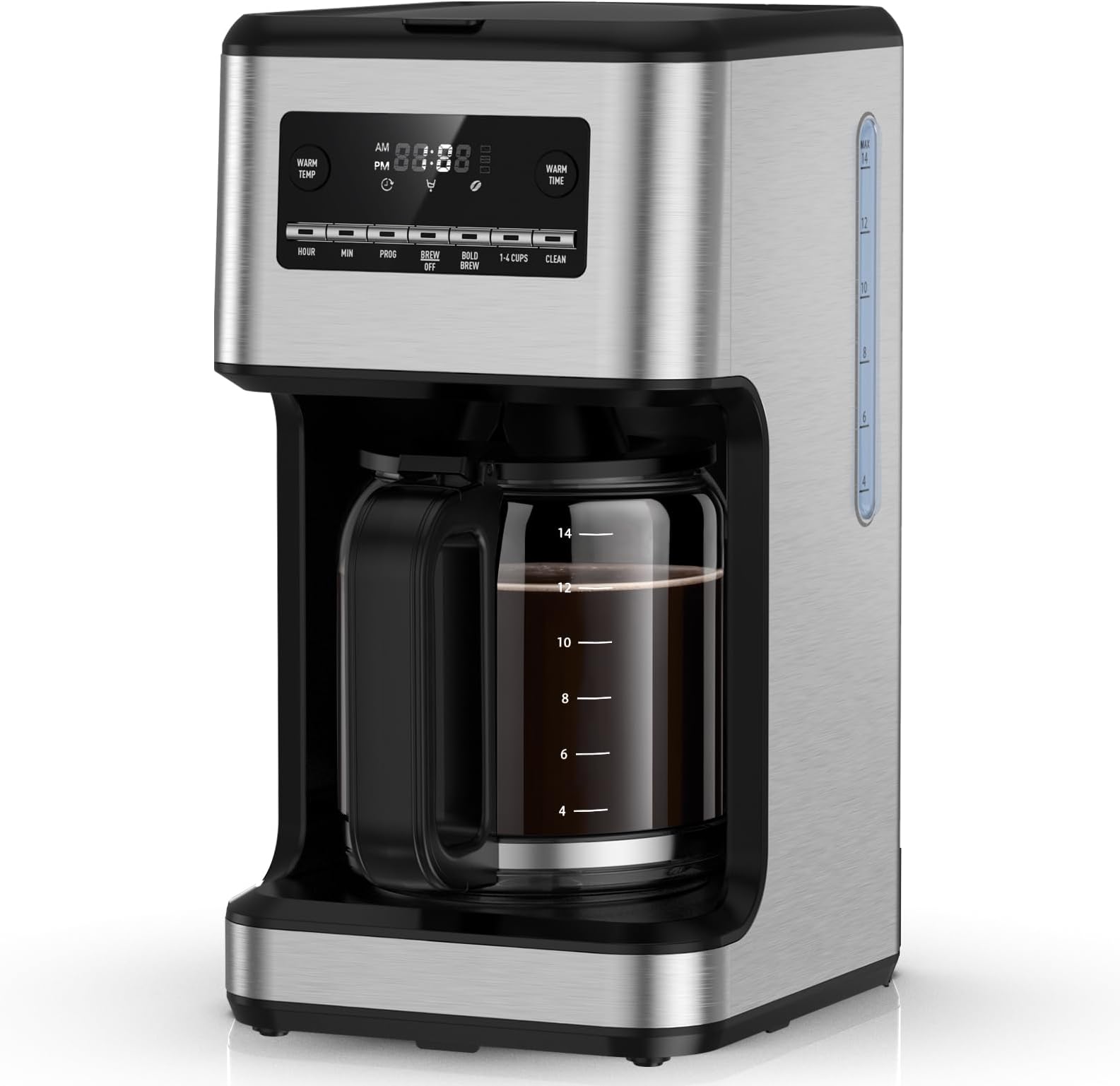 Coffee maker with digital display on a white background