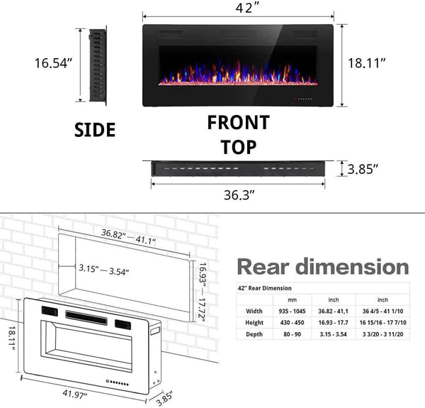 Electric Fireplace Recessed and Wall Mounted,830C3,836C3,842C3,850C3,860C3,868C3 Kismile