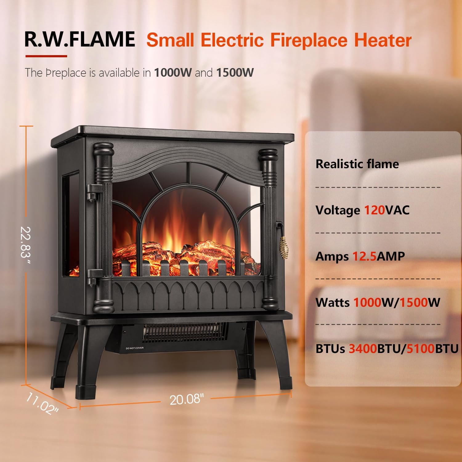 Electric Fireplace Heater, 20