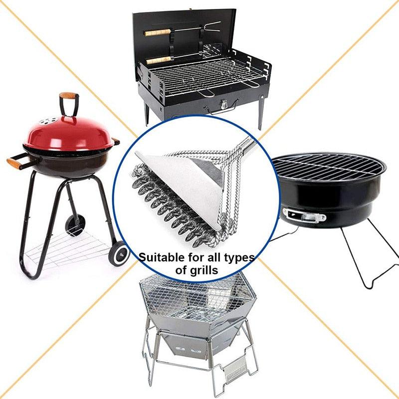 Kitchen Accessories BBQ Grill Brush and Scraper Barbecue Kit Cleaning Brush Stainless Steel Tools Wire Bristles Triangle BBQ Grill Cleaning Brush for Weber Gas Charcoal Porcelain Cast Iron & All Grilling Grates Accessories