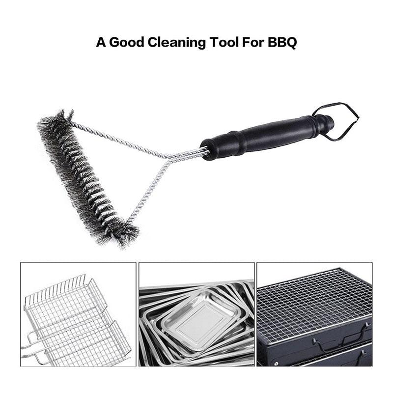 Kitchen Accessories BBQ Grill Brush and Scraper Barbecue Kit Cleaning Brush Stainless Steel Tools Wire Bristles Triangle BBQ Grill Cleaning Brush for Weber Gas Charcoal Porcelain Cast Iron & All Grilling Grates Accessories