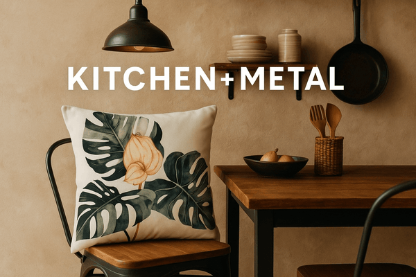 Greenery with Pink Floral | Modern Home Decor | Mud-Cloth Pillow | Home Decor | Kitchen + Metal