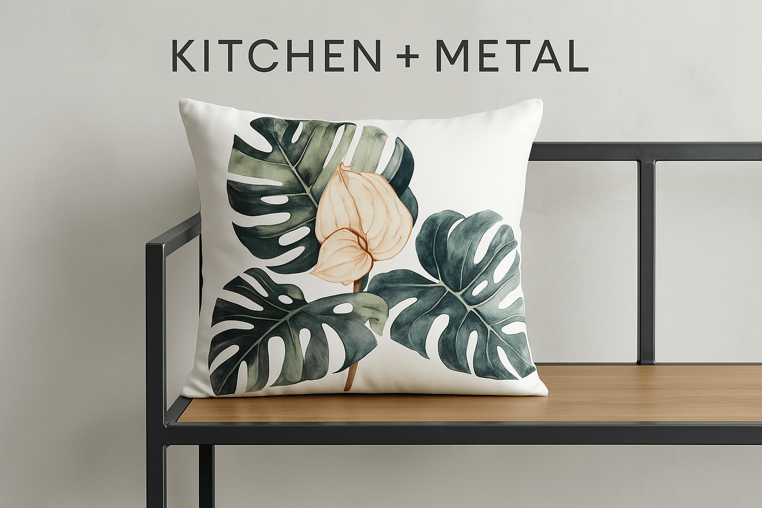 Greenery with Pink Floral | Modern Home Decor | Mud-Cloth Pillow | Home Decor | Kitchen + Metal
