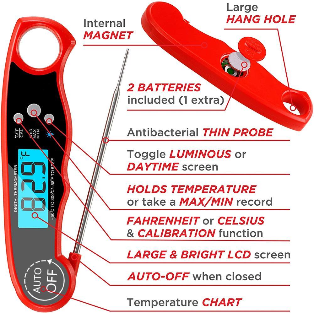 Kitchen Thermometer Waterproof Kitchen Food Cooking Thermometer with Backlight LCD Best Super Fast Electric Meat Thermometer Probe for BBQ Grilling Smoker Baking Meat Water Milk Cooking Probe BBQ Electronic Oven Waterproof Kitchen Tools