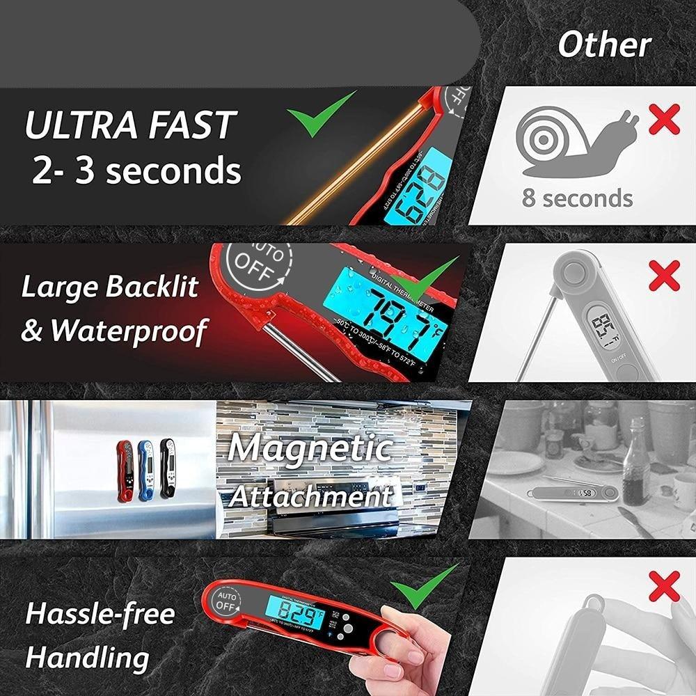 Kitchen Thermometer Waterproof Kitchen Food Cooking Thermometer with Backlight LCD Best Super Fast Electric Meat Thermometer Probe for BBQ Grilling Smoker Baking Meat Water Milk Cooking Probe BBQ Electronic Oven Waterproof Kitchen Tools