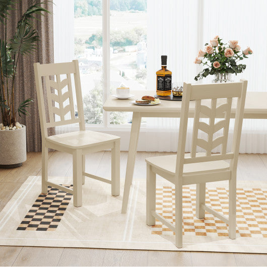 Kitchen Side Dining Chair Set of 2 with Rubber Wood Frame-Cream White