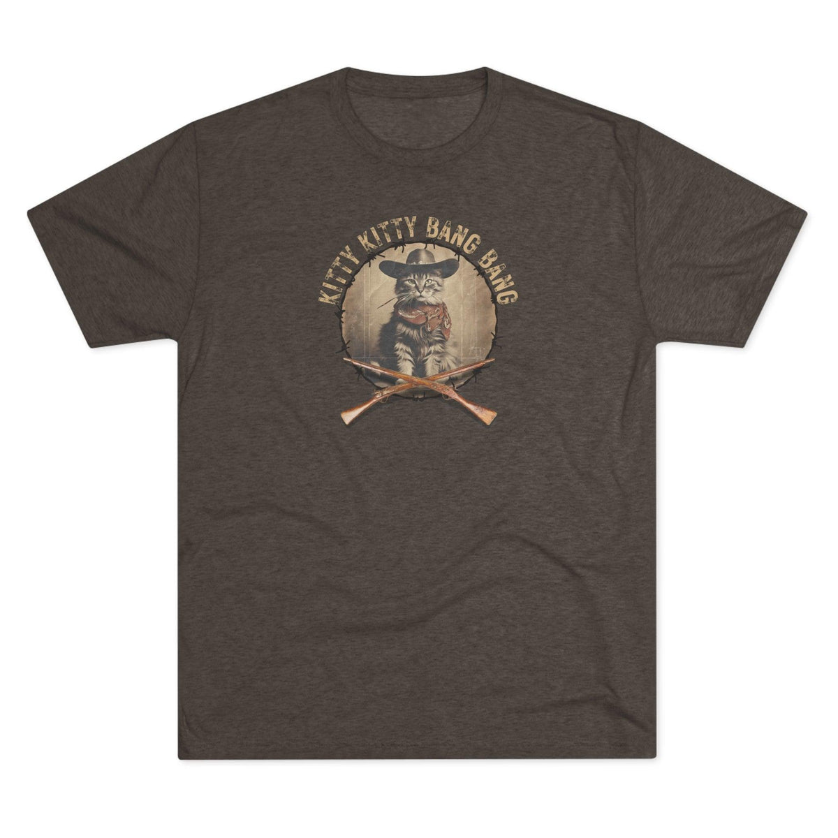 Wild Kitty Bang Bang Tri-Blend Tee – Funny Cowboy Cat Shirt