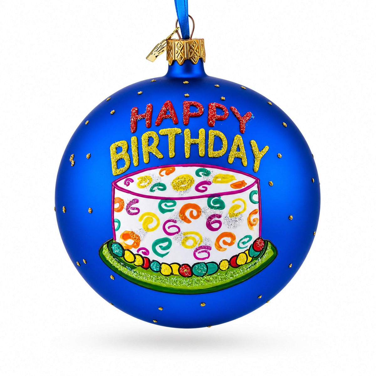 Happy Birthday Balloons & Cupcakes Glass Ball Christmas Ornament 4 Inches