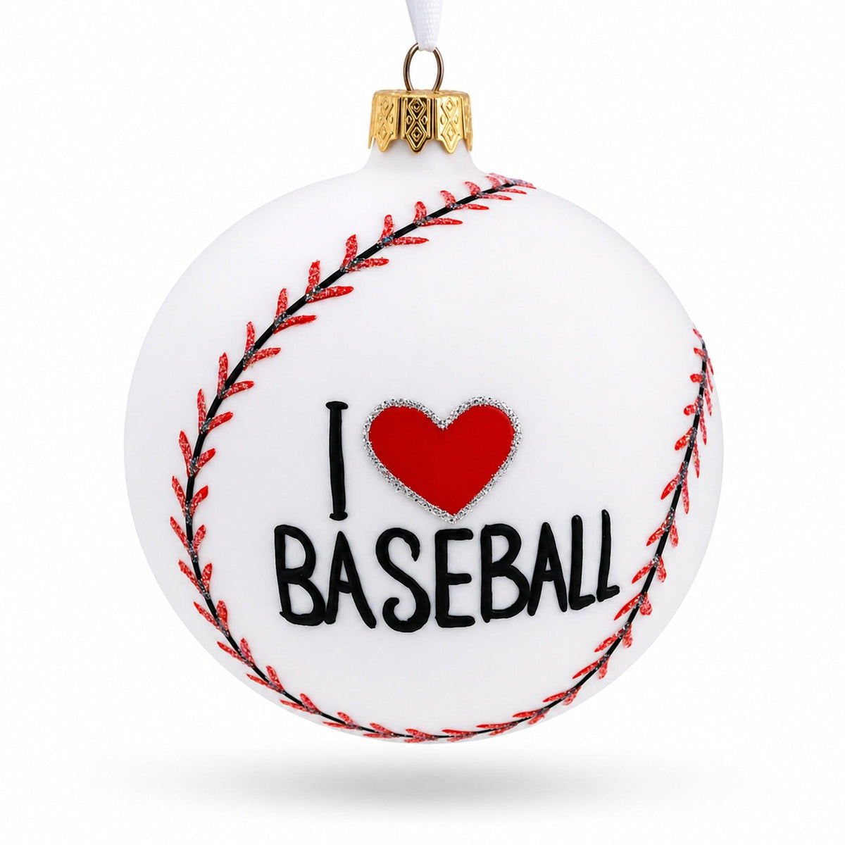 I Love Baseball Glass Ball Christmas Ornament 4 Inches