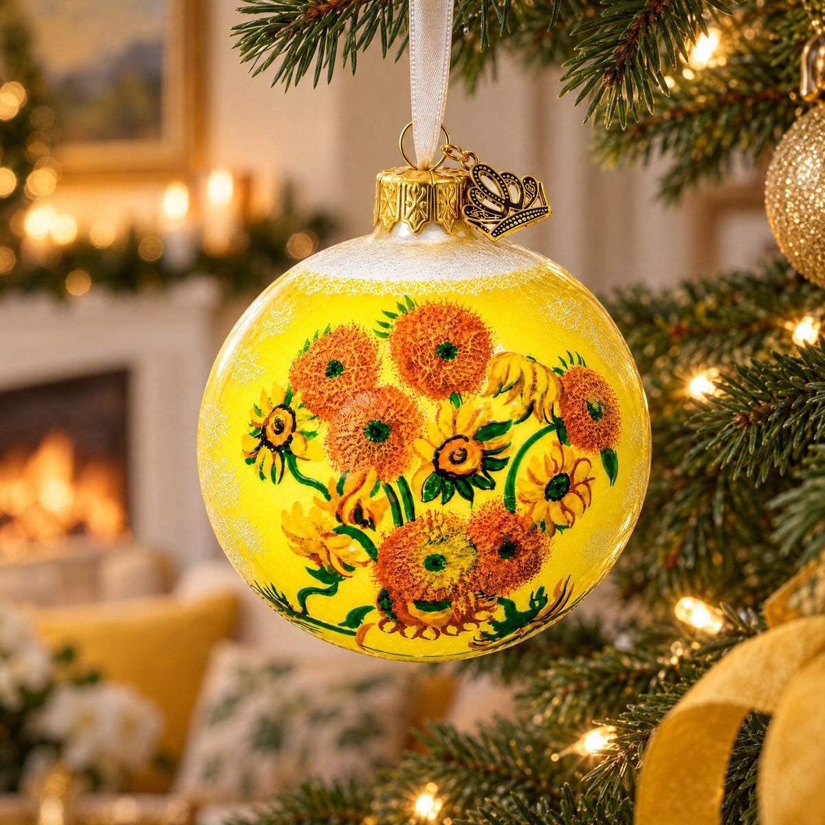 1887 'Sunflowers' by Vincent Van Gogh Glass Ball Christmas Ornament 4 Inches