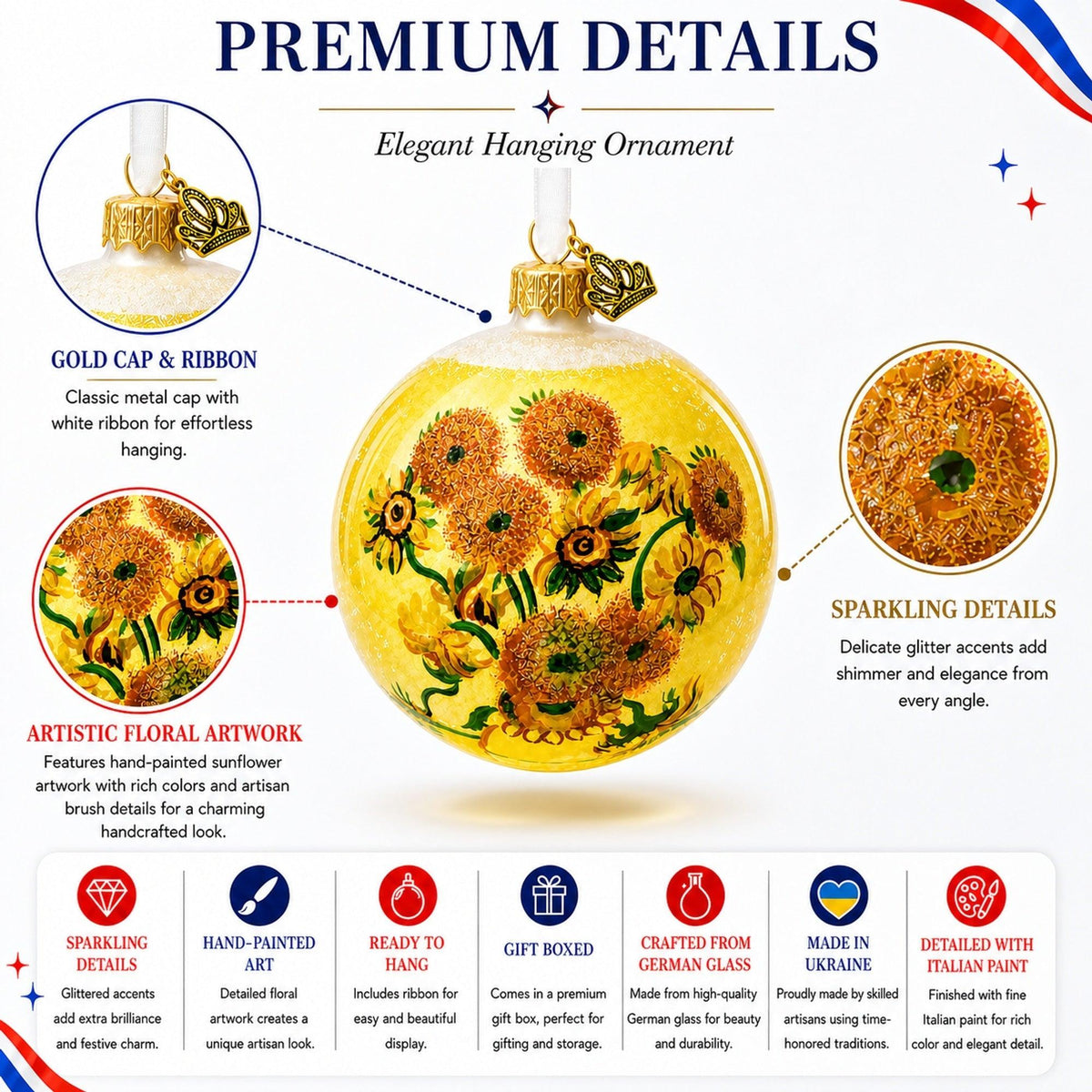 1887 'Sunflowers' by Vincent Van Gogh Glass Ball Christmas Ornament 4 Inches