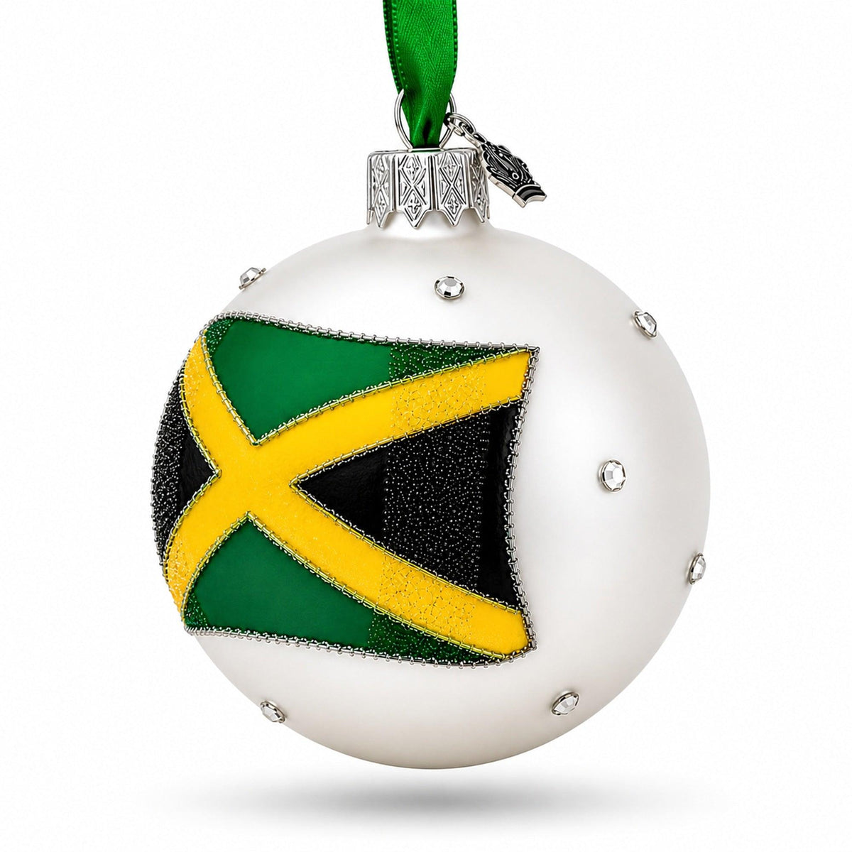 Flag of Jamaica Glass Ball Christmas Ornament 3.25 Inches