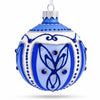 Blue Leaves Glass Ball Christmas Ornament 3.25 Inches