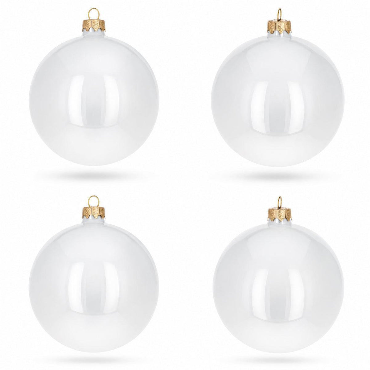 Set of 4 Glossy White Glass Ball Christmas Ornaments 4 Inches (009)