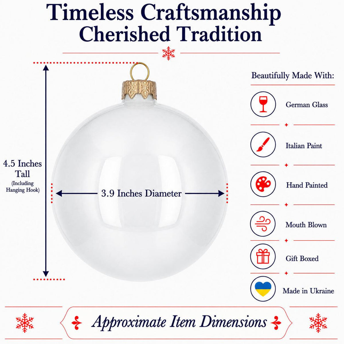 Set of 4 Glossy White Glass Ball Christmas Ornaments 4 Inches (009)