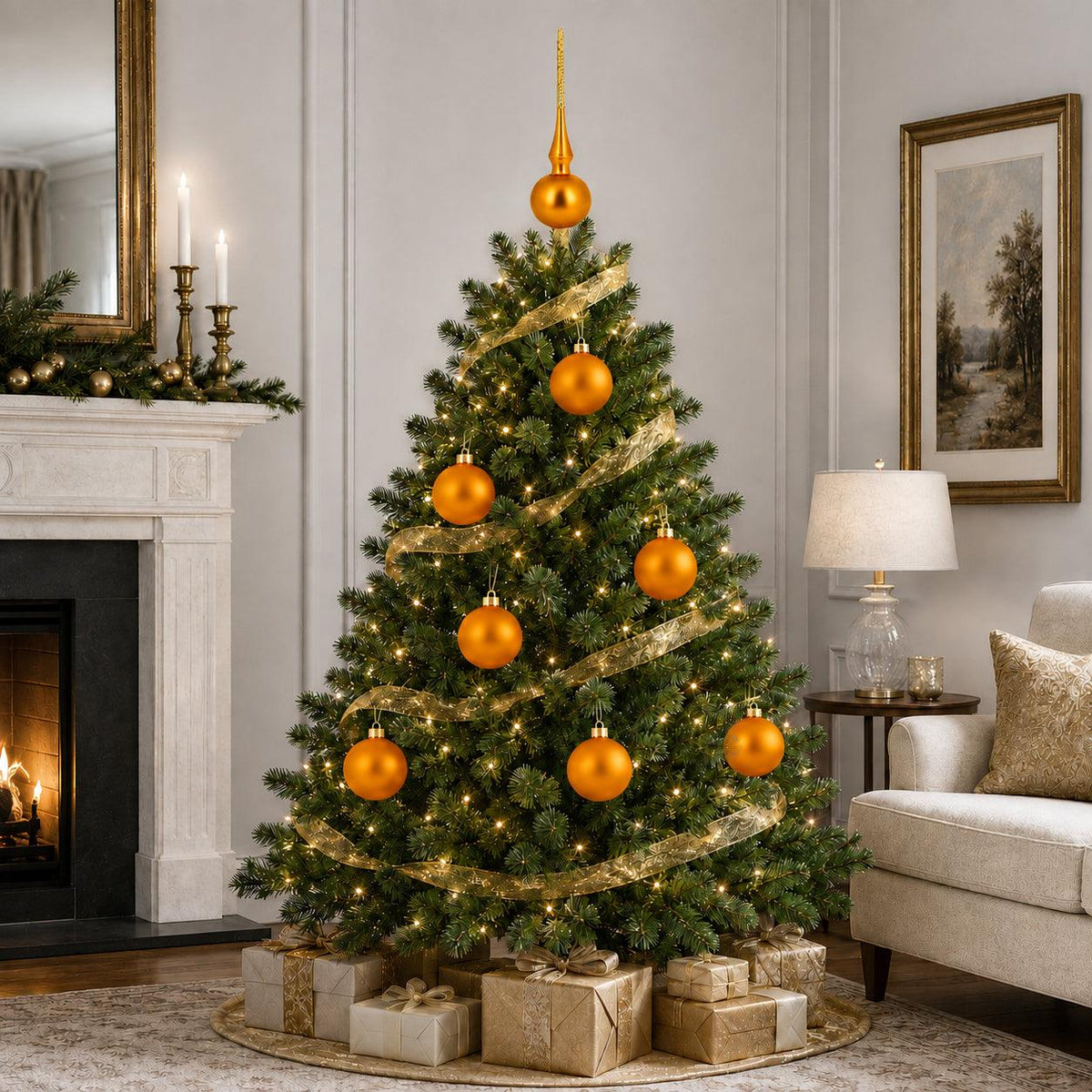 Set of 4 Matte Orange Glass Ball Christmas Ornaments 4 Inches (011)