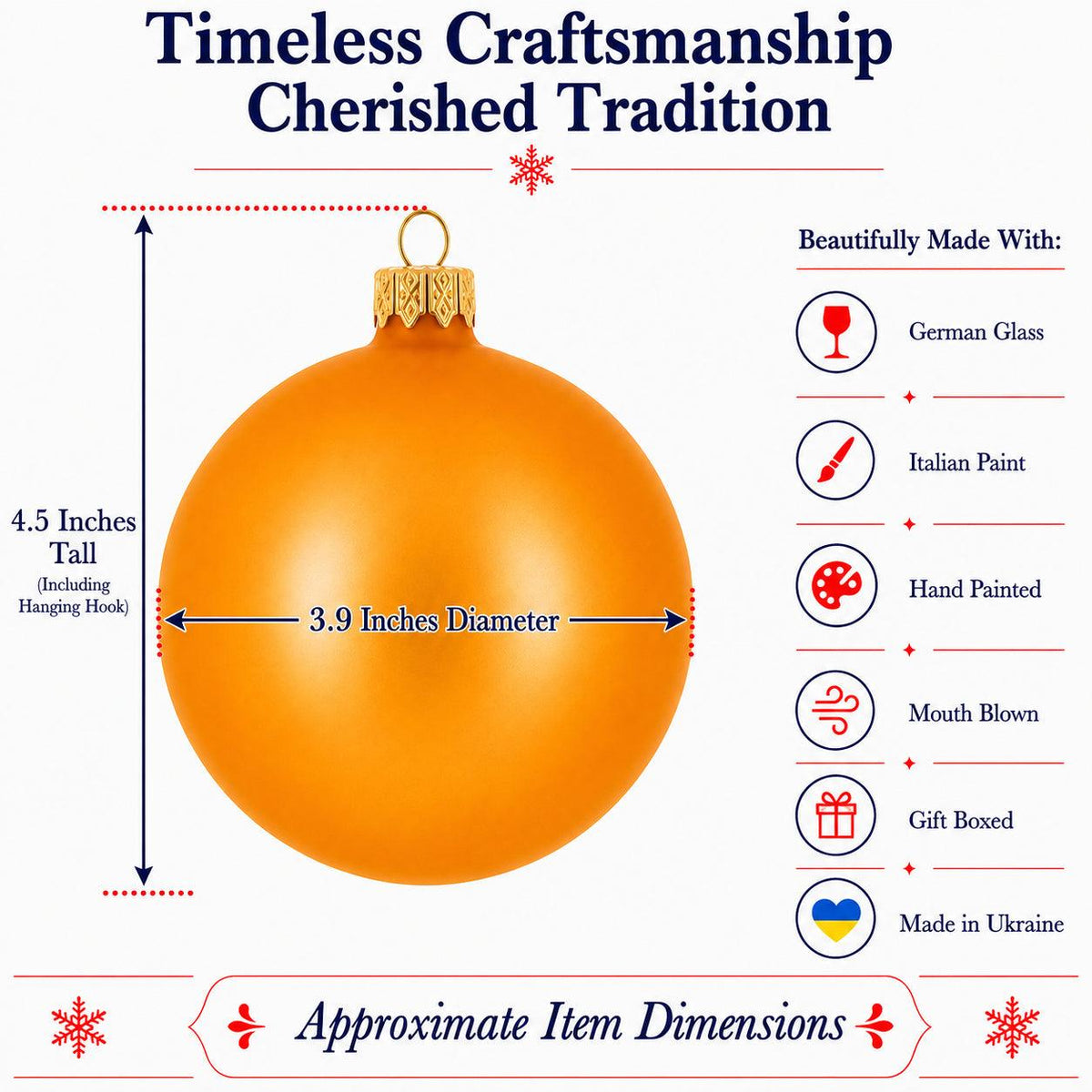 Set of 4 Matte Orange Glass Ball Christmas Ornaments 4 Inches (011)