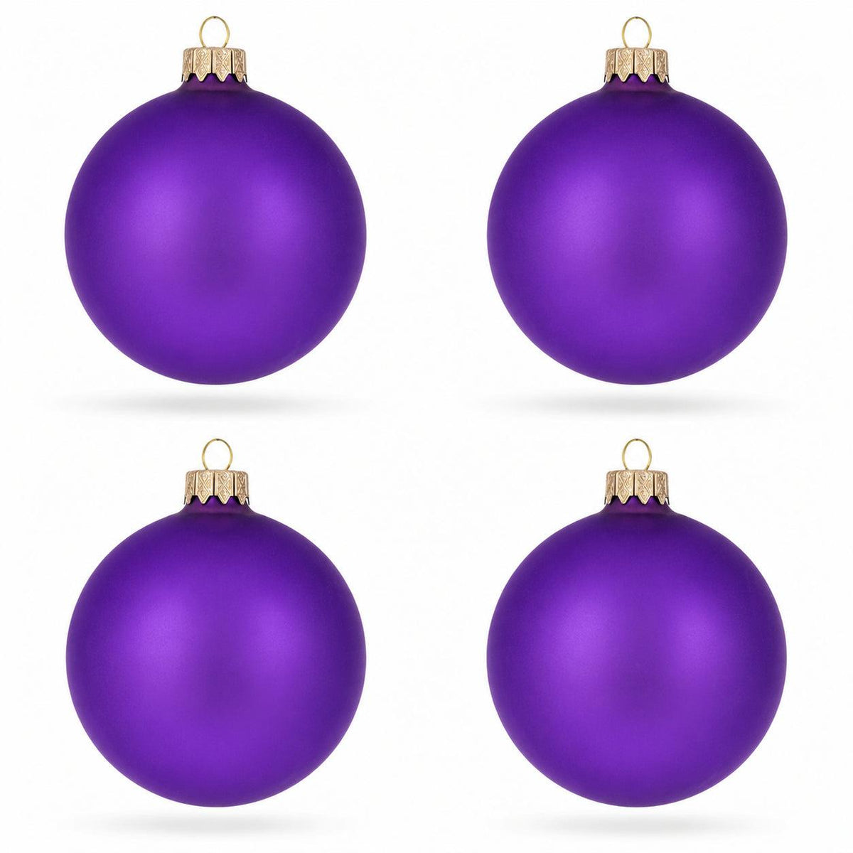 Set of 4 Matte Purple Glass Ball Christmas Ornaments 4 Inches (012)