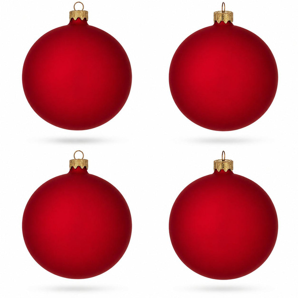 Set of 4 Red Matte Glass Ball Christmas Ornaments 4 Inches (013)