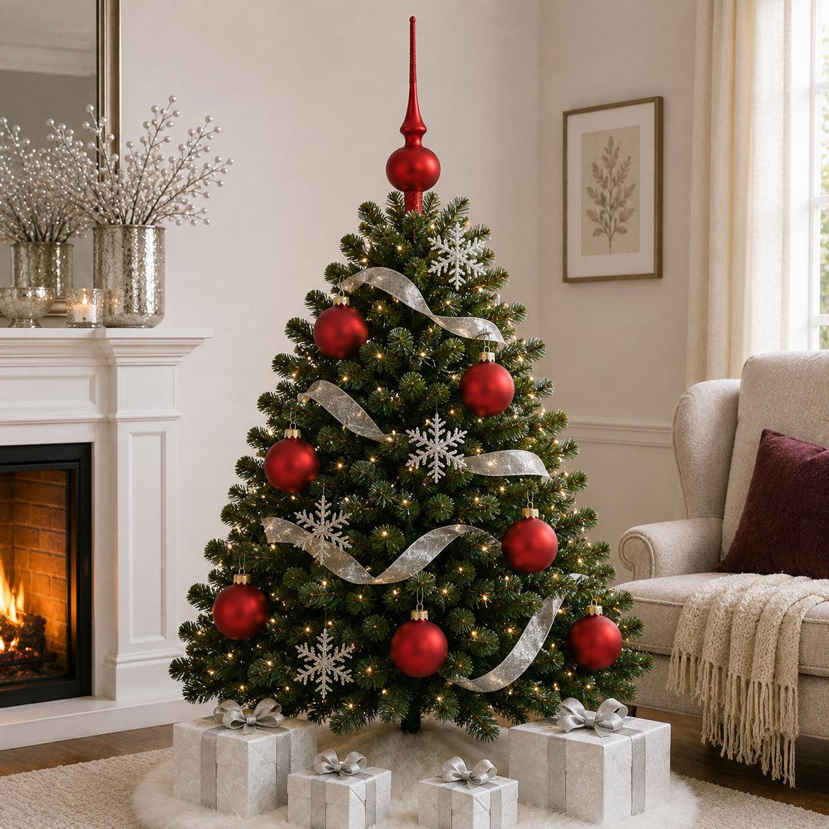 Set of 4 Red Matte Glass Ball Christmas Ornaments 4 Inches (013)