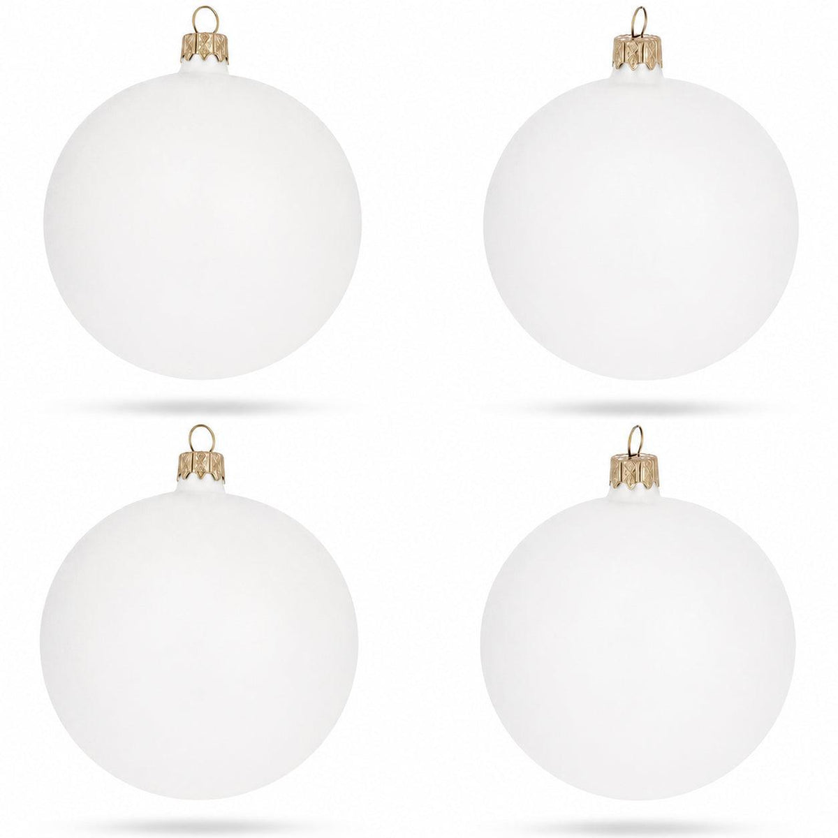 Set of 4 Matte White Glass Ball Christmas Ornaments 4 Inches (024)
