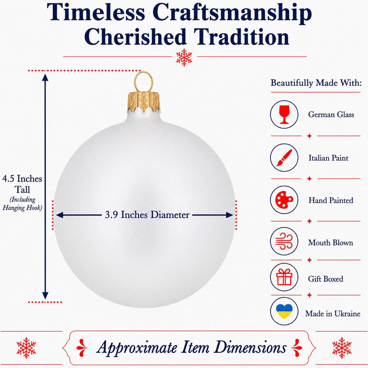Set of 4 Matte White Glass Ball Christmas Ornaments 4 Inches (024)