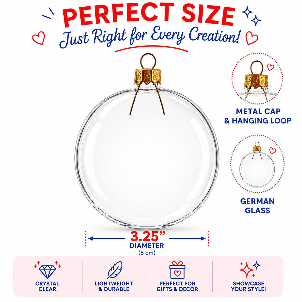 Set of 6 Clear Glass Ball Christmas Ornaments DIY Craft 3.25 Inches (034)
