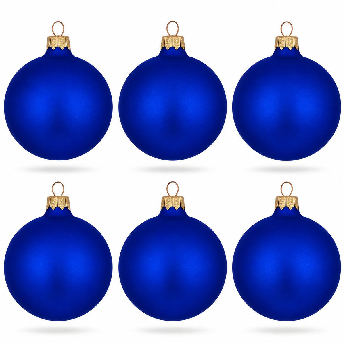 Set of 6 Blue Matte Glass Ball Christmas Ornaments 3.25 Inches (035)