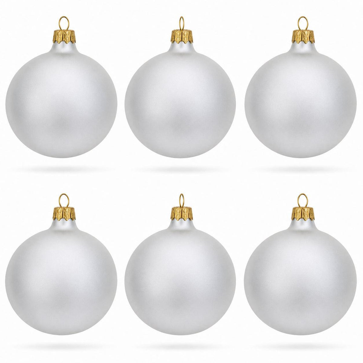 Set of 6 Matte White Glass Ball Christmas Ornaments 3.25 Inches (055)
