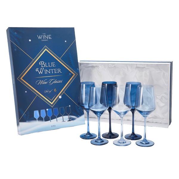 Blue Winter Wine Glasses | Set of 6 | Navy Blue Colors