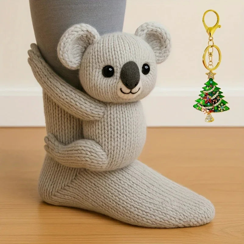 Knitted Plush Socks - Animal Pattern Unisex Cotton Socks