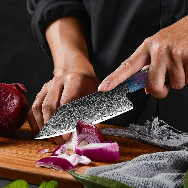 KODACHI VG10 Damascus Bunka Knife with Rosewood Burl Handle - Gifts for You 'n Me