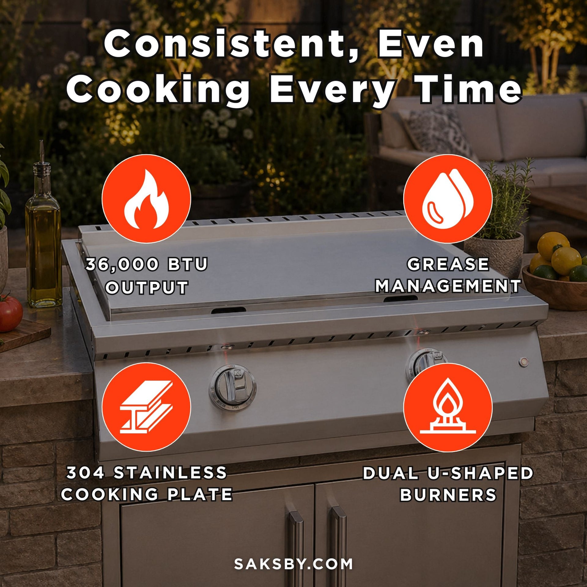 KoKoMo Grills 30-Inch Professional 36K BTU Griddle Outdoor Kitchen Flat Grill With Illuminated Control Knobs [KO-GRDL30-PRO] (SAK28914)