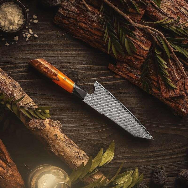 Kotetsu VG10 Damascus Chef Knife with Exotic Olive Wood Burl Handle - Gifts for You 'n Me