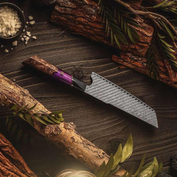 Kotetsu VG10 Chef Knife Damascus Nakiri Knife with Exotic Rose Wood & Resin Handle - Gifts for You 'n Me
