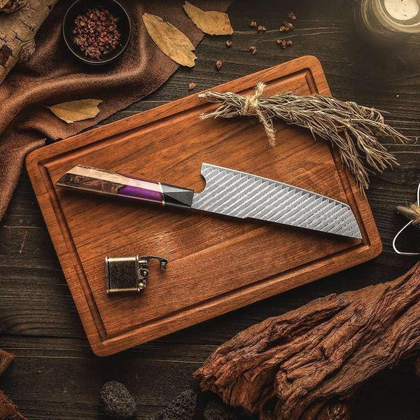 Kotetsu VG10 Chef Knife Damascus Nakiri Knife with Exotic Rose Wood & Resin Handle - Gifts for You 'n Me