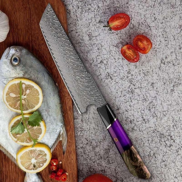 Kotetsu VG10 Chef Knife Damascus Nakiri Knife with Exotic Rose Wood & Resin Handle - Gifts for You 'n Me